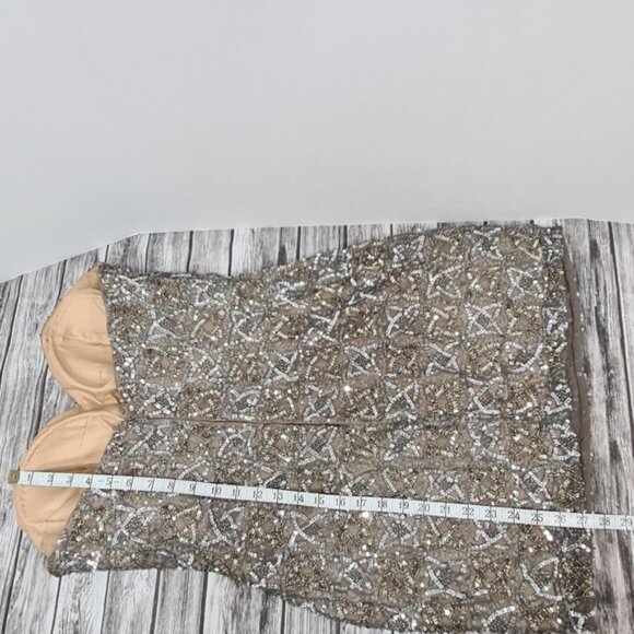 SCALA Silk Strapless Sequin Beaded Cocktail Mini Dress Style 48322 Lead Grey - Picture 13 of 13